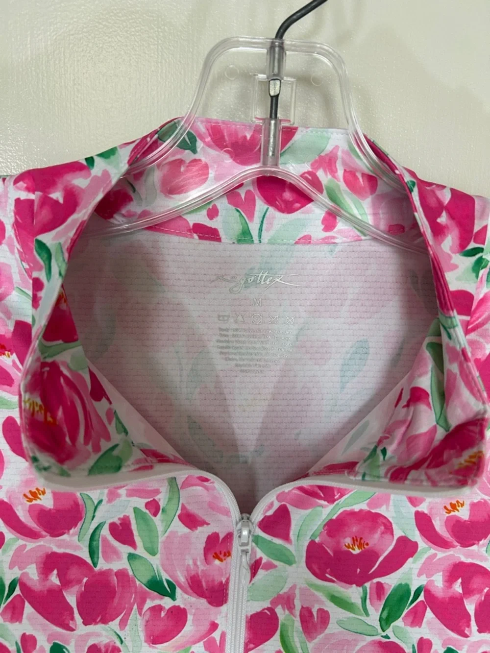 Gottex Pink, Green & White Floral Tulips 1/4 Quarter Zip Sport / Utility Jacket